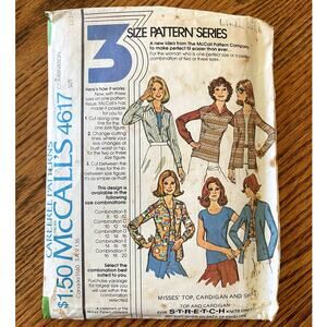 Vintage 1970s McCalls 4617 Sewing Pattern Size S-L 12-16 Top Cardigan COMPLETE